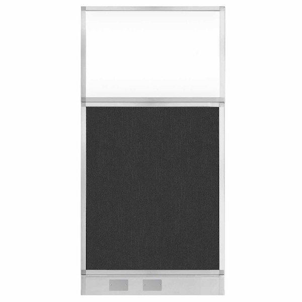 Versare Hush Panel Configurable Cubicle Partition 3' x 6' Black Fabric Clear Window w/ Cable Channel 1856302-2 - main